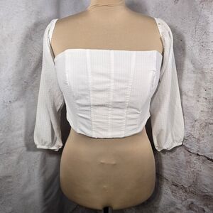 WILD FABLE XL White Cropped Off Shoulder Bustier Top Gathered Stretch Boning EUC